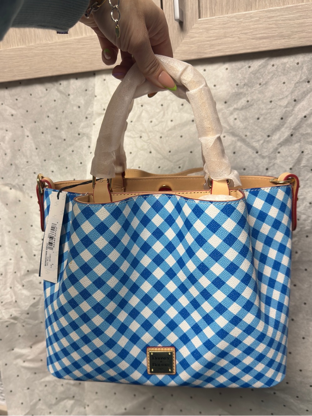 NEW Dooney & Bourke Sky Blue Gingham Brenna Satchel